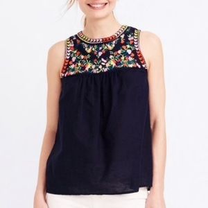 J Crew Embroidered Yoke Floral Linen Tank